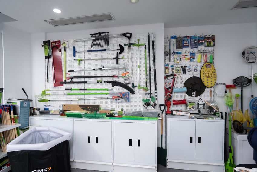 ODEN showroom wall displaying tools and category items